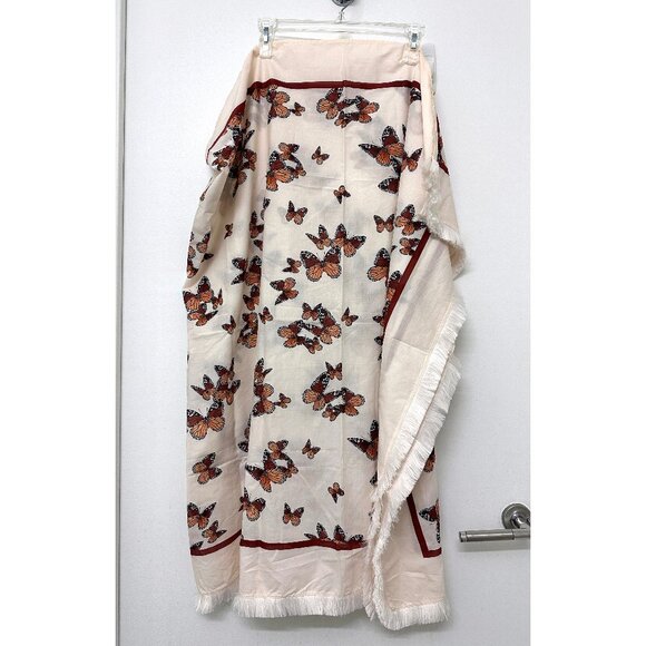 Agua Bendita Butterfly Orquidea Monarca Crema Sarong Pareo Wrap Skirt Fringe - Picture 3 of 10